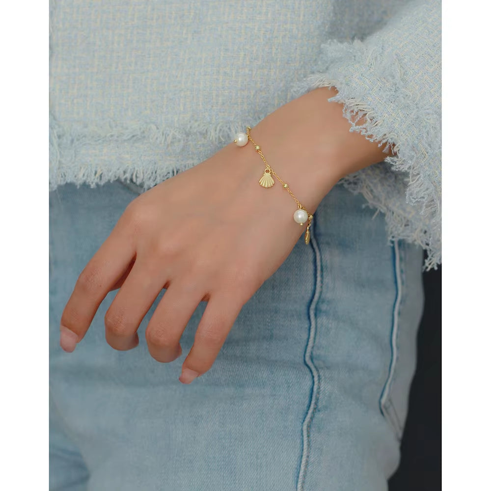 Dropshipping 925 Sterling Silver Pearl and Shell Bracelet Jewelry for Women