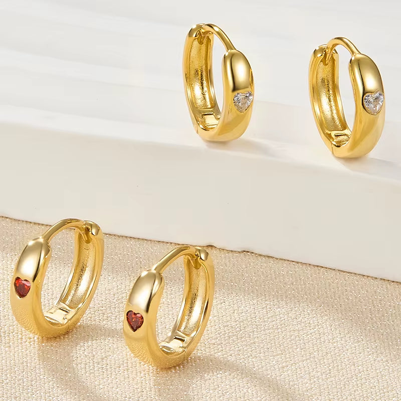 Wholesale Fashion Jewelry 925 Sterling Silver Multi Color Heart Small Zircon Gold Plated Hoop Earring Jewelry for Women