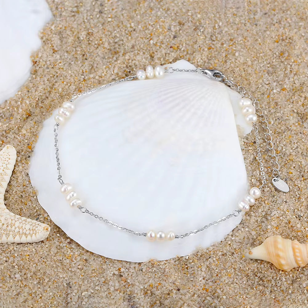 European and American 925 Sterling Silver Summer Beach Anklets for Women Gold Plated Jewelry