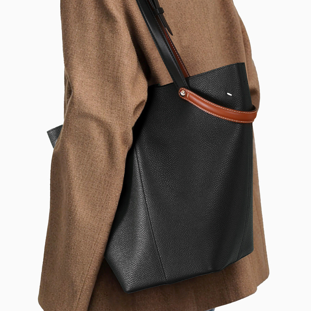 Large Capacity Cowhide Women’s Bucket Tote Bag