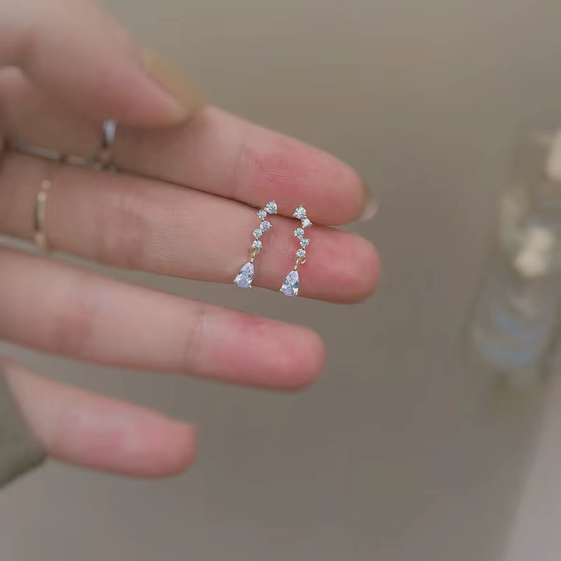 Fashion 925 Sterling Silver Irregular CZ Zircon Stud Earring Jewelry Water Droplet Shape Gold Plated Stud Earrings for Women