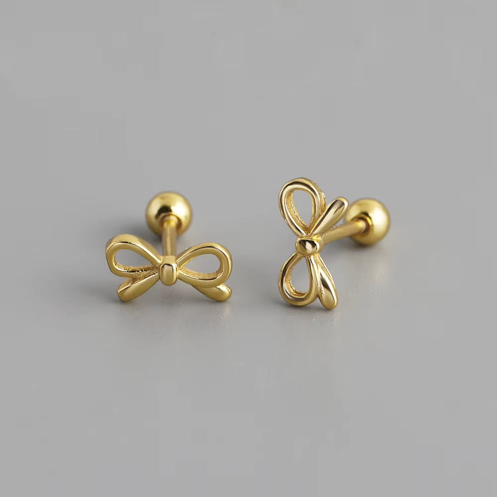 Wholesale Fashion Jewelry 925 Sterling Silver Minimalist Bow Shape with Ball Piercing Screwbacks Stud Earring Jewelry