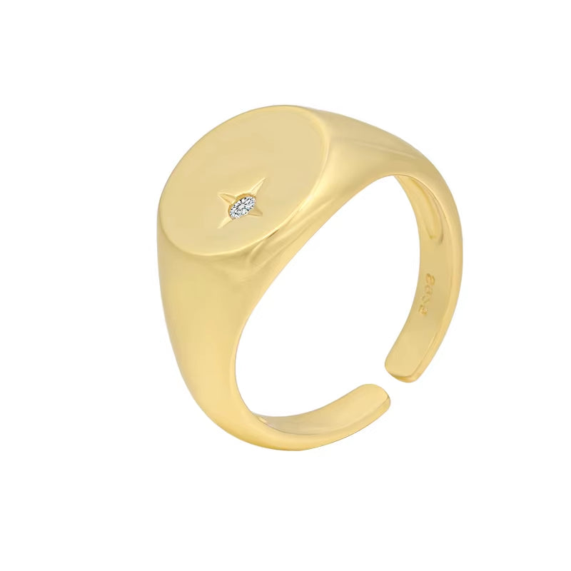 Fine Jewelry Sterling Silver Rings 18K Gold Plated Star Diamond Rings Heavy Thick Wedding Rings Jewelry for Women
