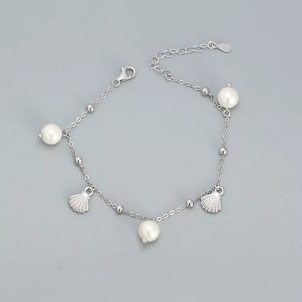 Dropshipping 925 Sterling Silver Pearl and Shell Bracelet Jewelry for Women