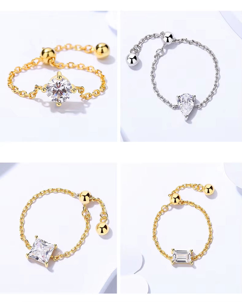 Wholesale 925 Silver Ring Jewelry for Women 925 Sterling Silver 18K Gold Plated Chain Adjustable Casual Rings for Women