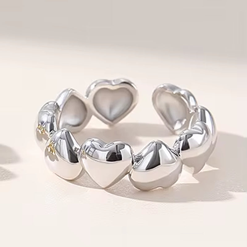 Fine Jewelry 925 Sterling Silver Heart Rings 18K Gold Plated Heart Wedding Rings Heavy Thick Open Rings Jewelry for Women