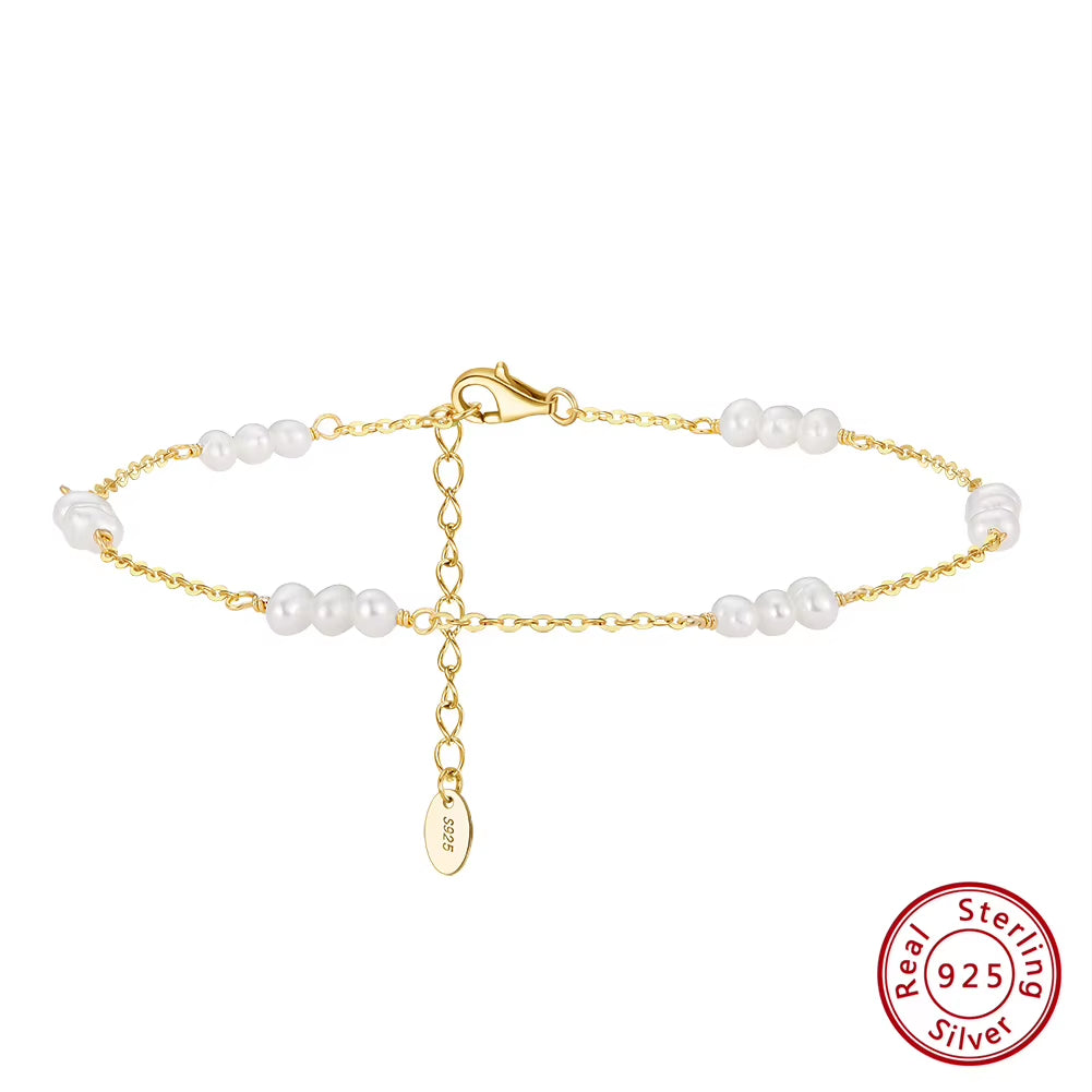 European and American 925 Sterling Silver Summer Beach Anklets for Women Gold Plated Jewelry