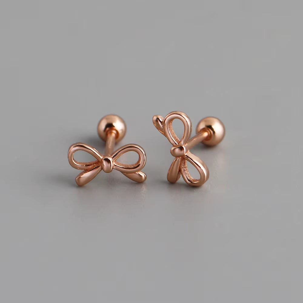 Wholesale Fashion Jewelry 925 Sterling Silver Minimalist Bow Shape with Ball Piercing Screwbacks Stud Earring Jewelry