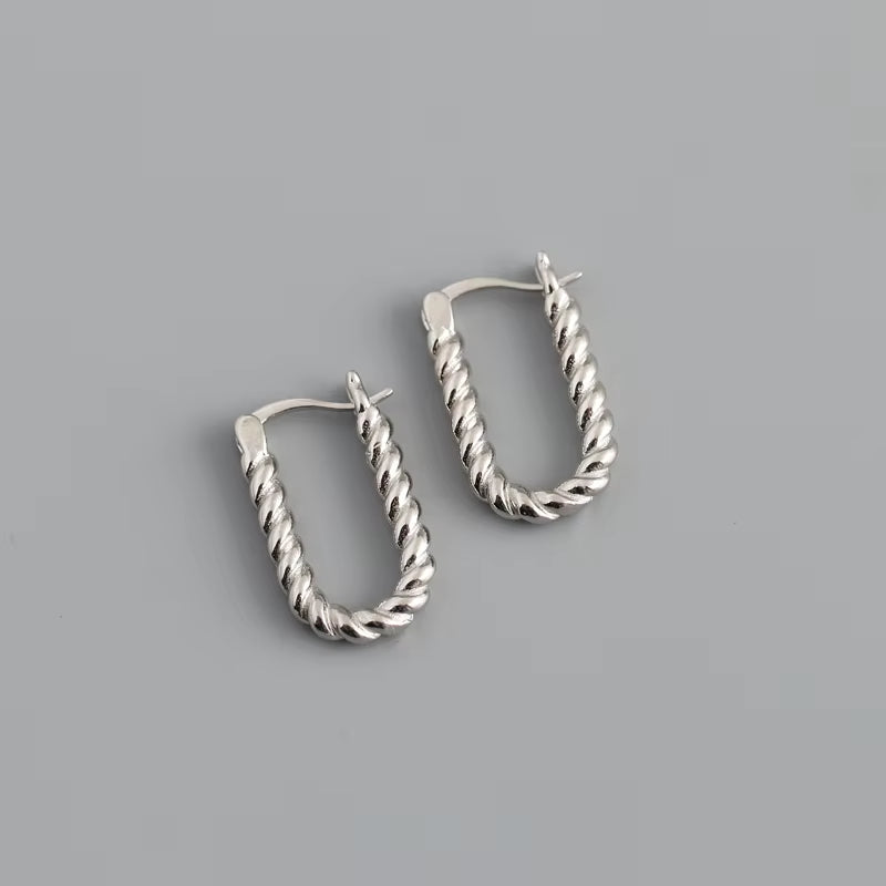 New Fashion Jewelry 925 Sterling Silver Heavy Earrings Simple Punk Style Big U Shape Twist 18K Gold Plated Earrings for Women