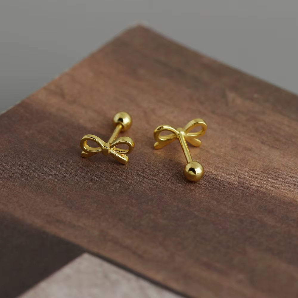 Wholesale Fashion Jewelry 925 Sterling Silver Minimalist Bow Shape with Ball Piercing Screwbacks Stud Earring Jewelry