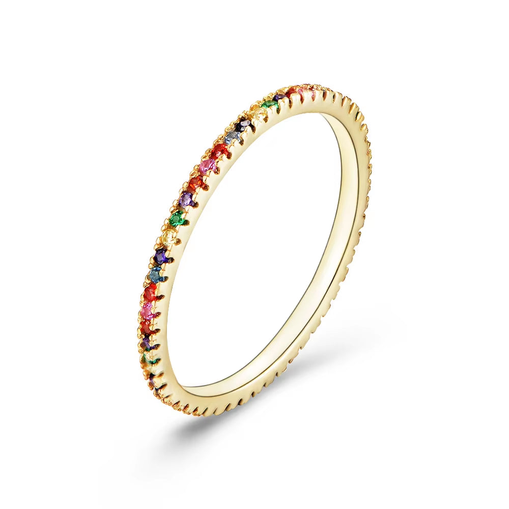 Rainbow Zirconia 18K Gold Plated Sterling Silver Ring