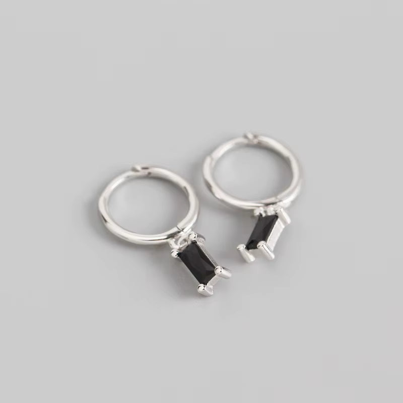 2024 Fashion 925 Sterling Silver Fashion Rectangular Blue White Red Turquoise Diamond Zirconia Hoop Earrings for Women