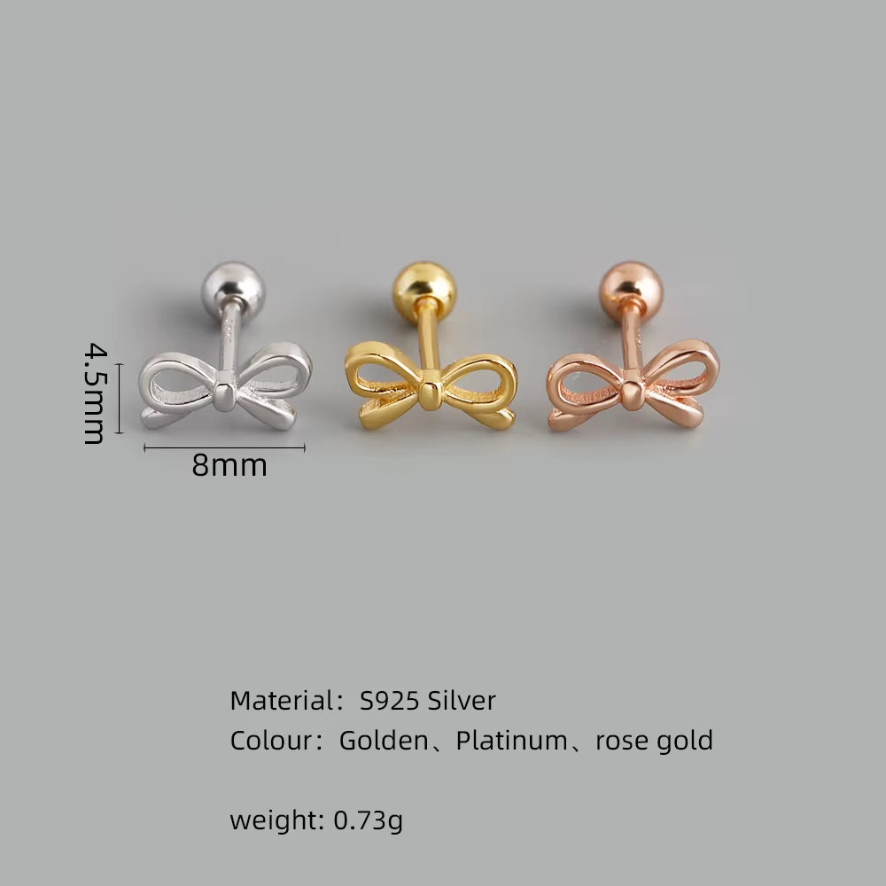Wholesale Fashion Jewelry 925 Sterling Silver Minimalist Bow Shape with Ball Piercing Screwbacks Stud Earring Jewelry