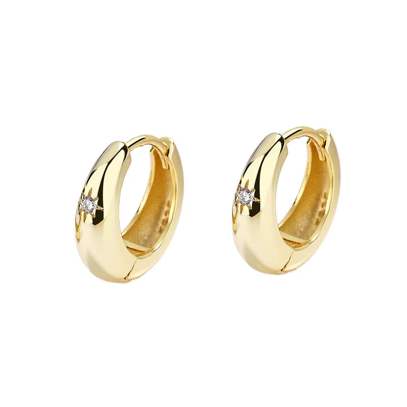 Hot Sale Fashion Jewelry 925 Sterling Silver Earring Star Light Zircon Gold Plated Hoop Earrings for Women