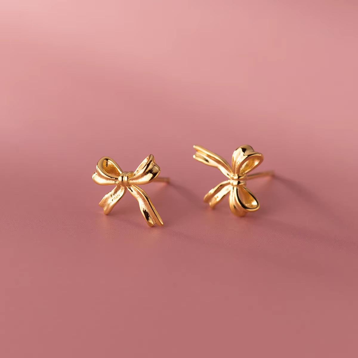 Wholesale Fashion Minimalist Jewelry 925 Sterling Silver Bowknot Bow Knot Gold Plated Stud Earrings Jewelry for Women