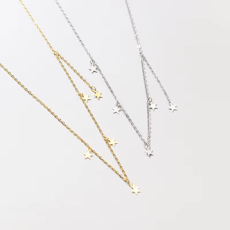 Fashion Jewelry 925 Silver Necklace Women 925 Sterling Silver Star Drop Gold Plated Chain Necklaces Jewelry Dropshipping