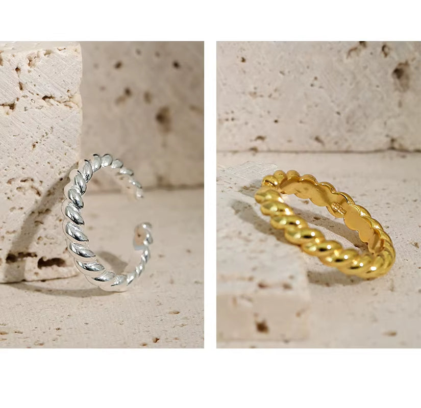 2024 INS Fashion 925 Sterling Silver Plain Interwoven Twist Cross Chic Punk Twist Shape Adjustable Ring for Women