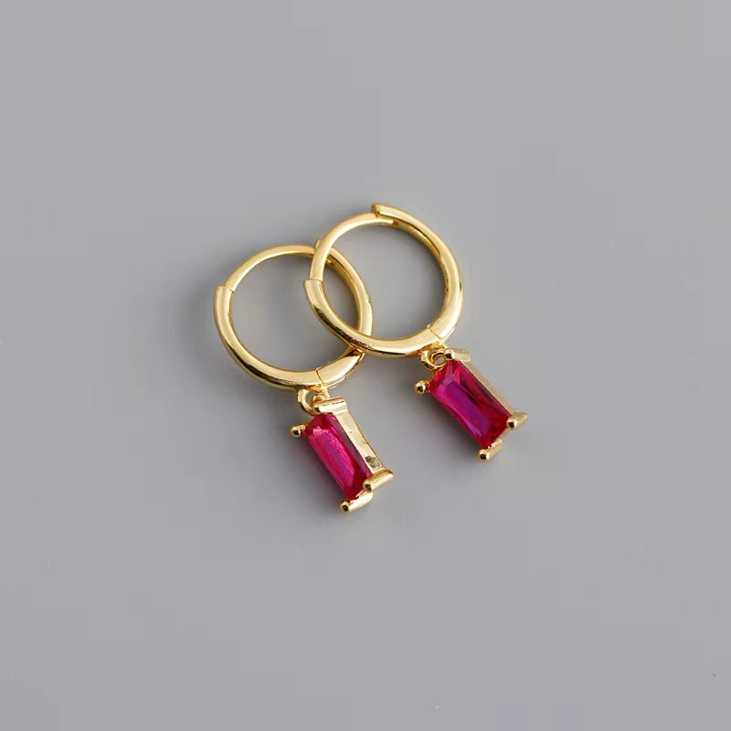 2024 Fashion 925 Sterling Silver Fashion Rectangular Blue White Red Turquoise Diamond Zirconia Hoop Earrings for Women