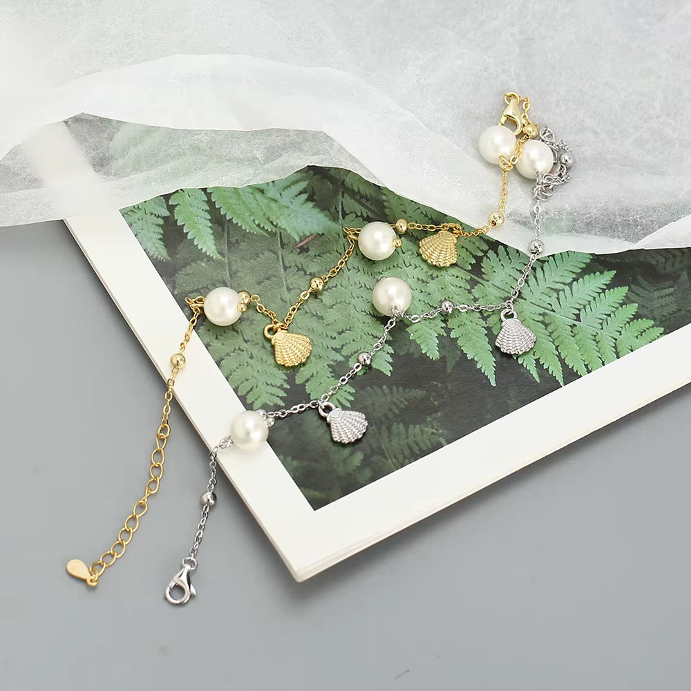 Dropshipping 925 Sterling Silver Pearl and Shell Bracelet Jewelry for Women