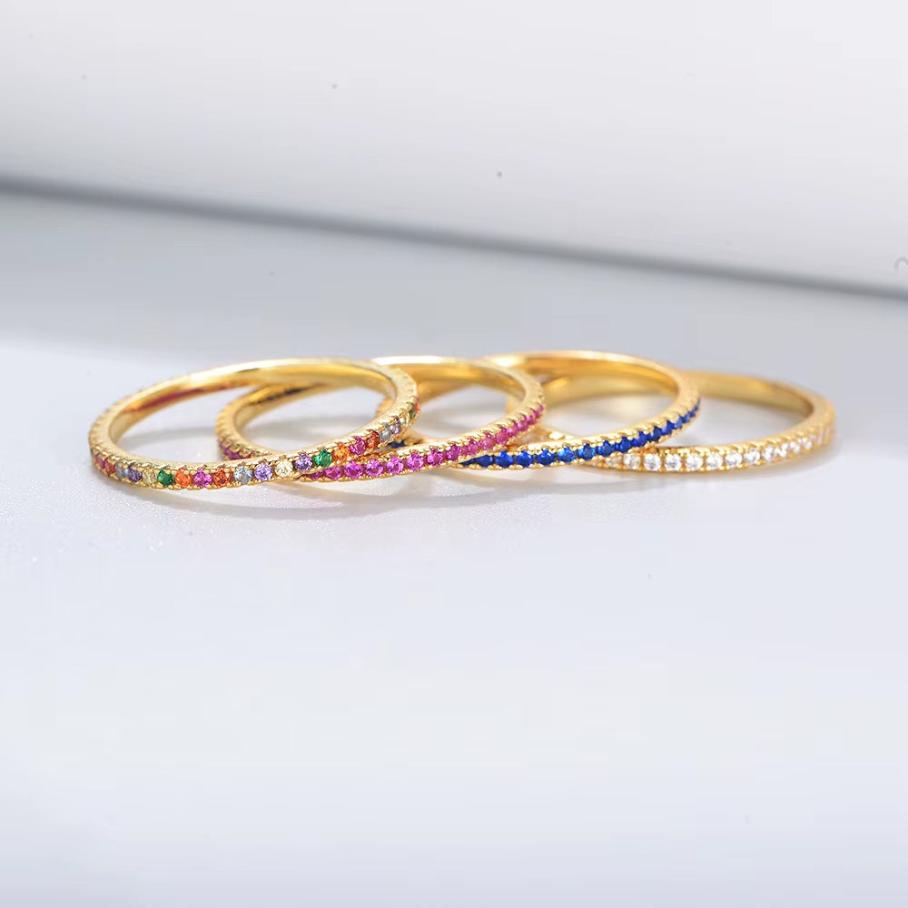Rainbow Zirconia 18K Gold Plated Sterling Silver Ring