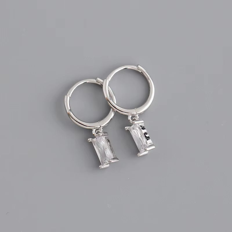 2024 Fashion 925 Sterling Silver Fashion Rectangular Blue White Red Turquoise Diamond Zirconia Hoop Earrings for Women