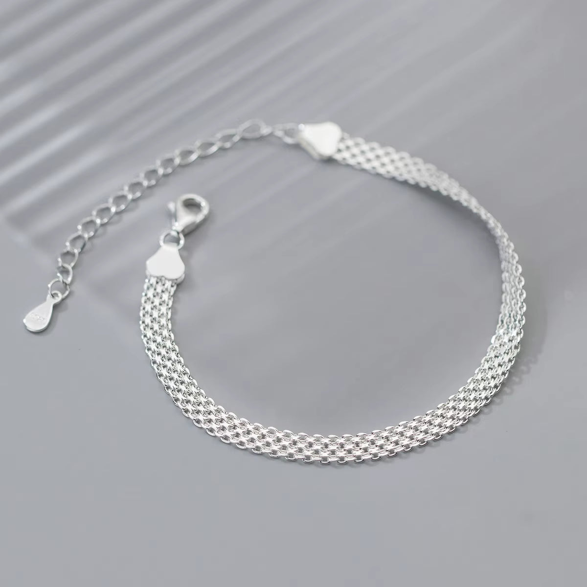 Fashion Minimalist Jewelry Bracelets 925 Sterling Silver Bracelet Wide Flat Weave Woven Plain Gold Plated Bracelets for Women