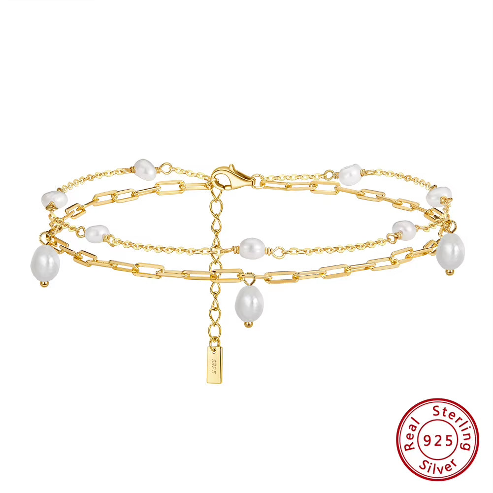 European and American 925 Sterling Silver Summer Beach Anklets for Women Gold Plated Jewelry
