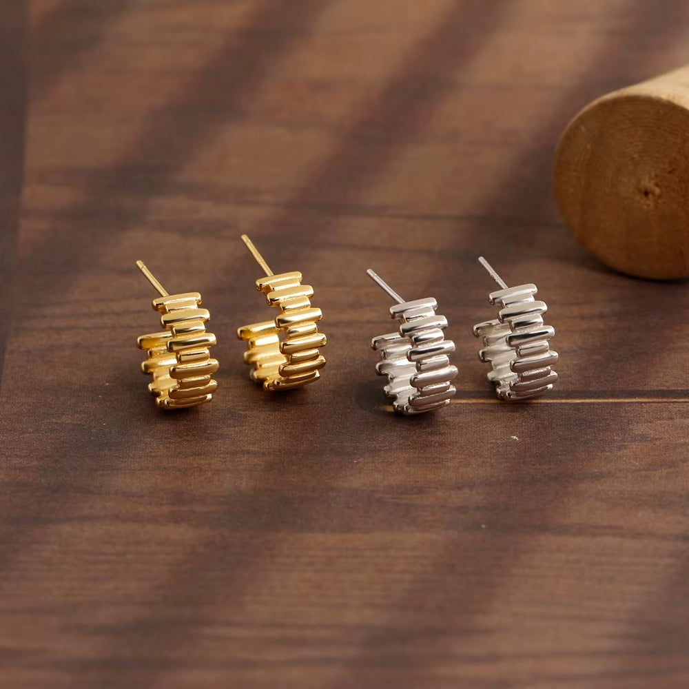 Irregular Line 18K Gold Plated Sterling Silver Stud Earrings