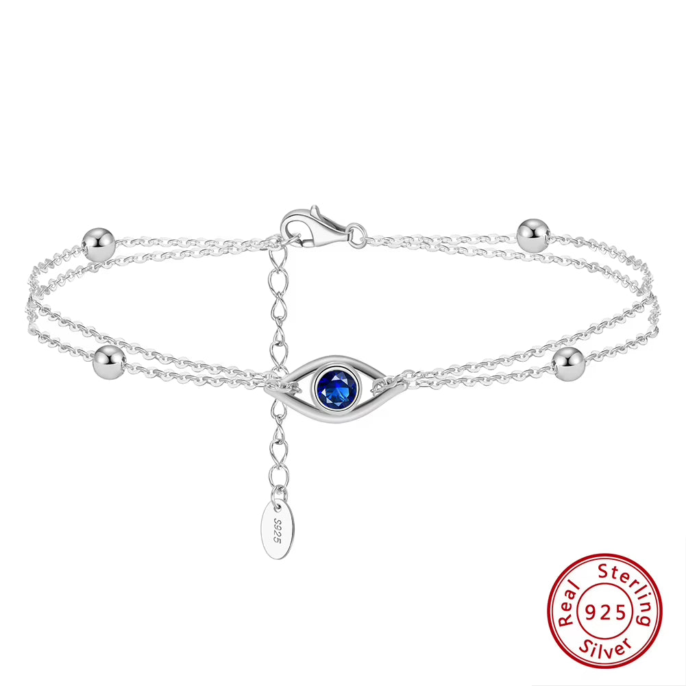Fine Jewelry 925 Silver Bracelet Women 925 Sterling Silver Blue Eye Zircon Bracelet Two Layer Wearing Silver Bracelet Jewelry