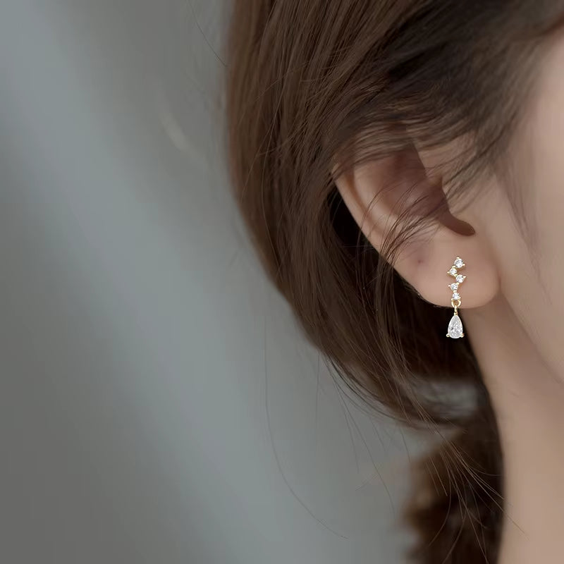 Fashion 925 Sterling Silver Irregular CZ Zircon Stud Earring Jewelry Water Droplet Shape Gold Plated Stud Earrings for Women