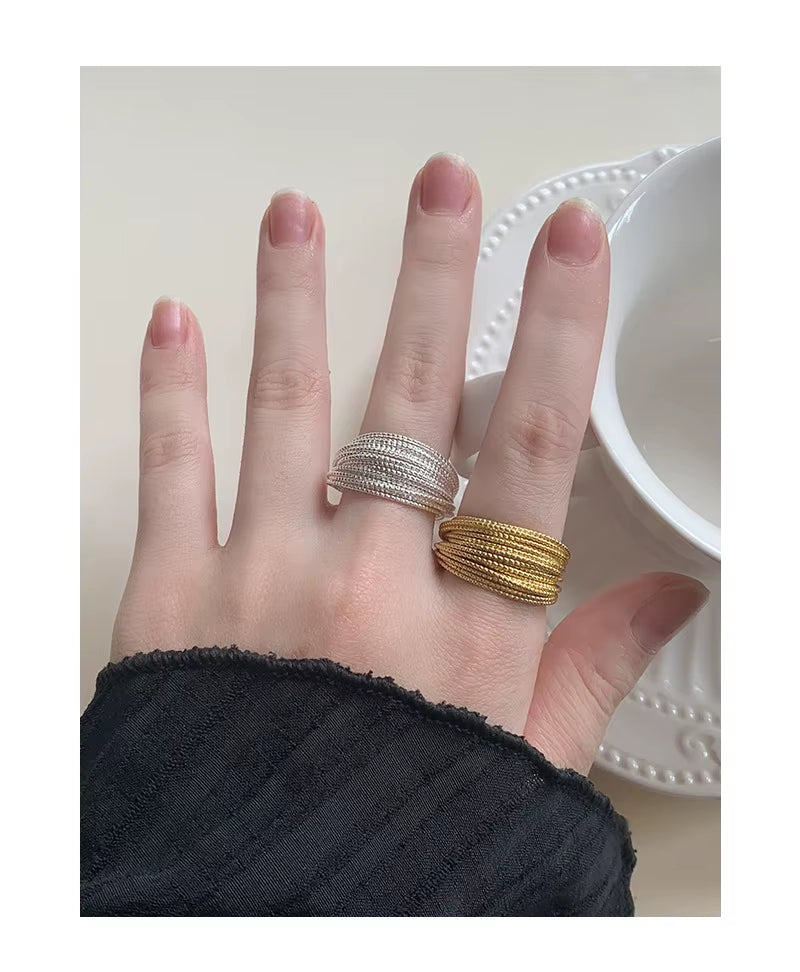 Fine Jewelry Silver 925 Rings Women 18K Gold Plated Twisted Sterling Silver Wide Ring Adjustable Silver Wedding Engagement Rings