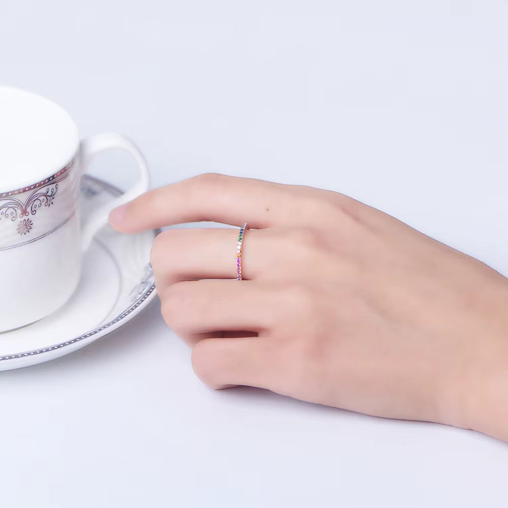 Rainbow Zirconia 18K Gold Plated Sterling Silver Ring