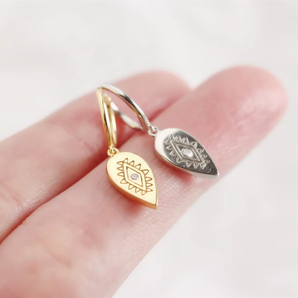 Totem Oval Drop Earrings – CZ Diamond Dangle Huggies