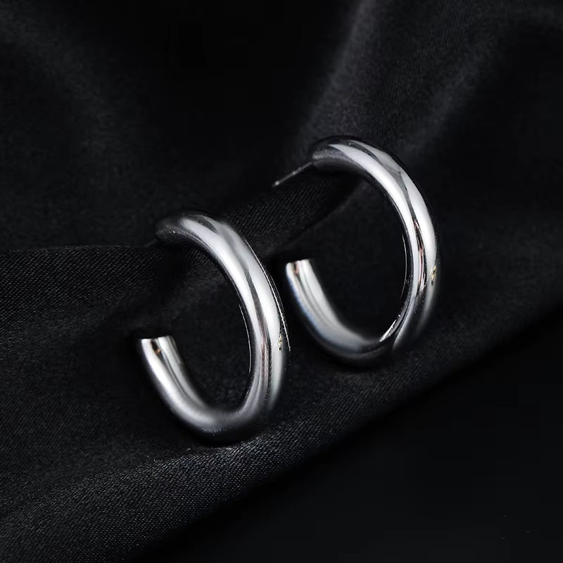 Fashion Chunky Earrings Jewelry 925 Sterling Silver Big Earrings Heavy Chic Punk C Shaped Gold Plated Hoop Earrings Women