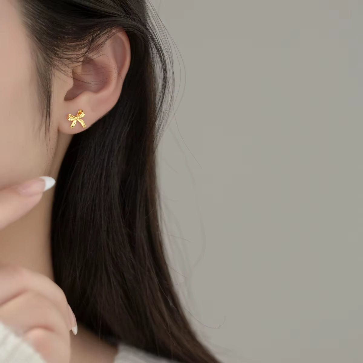 Wholesale Fashion Minimalist Jewelry 925 Sterling Silver Bowknot Bow Knot Gold Plated Stud Earrings Jewelry for Women