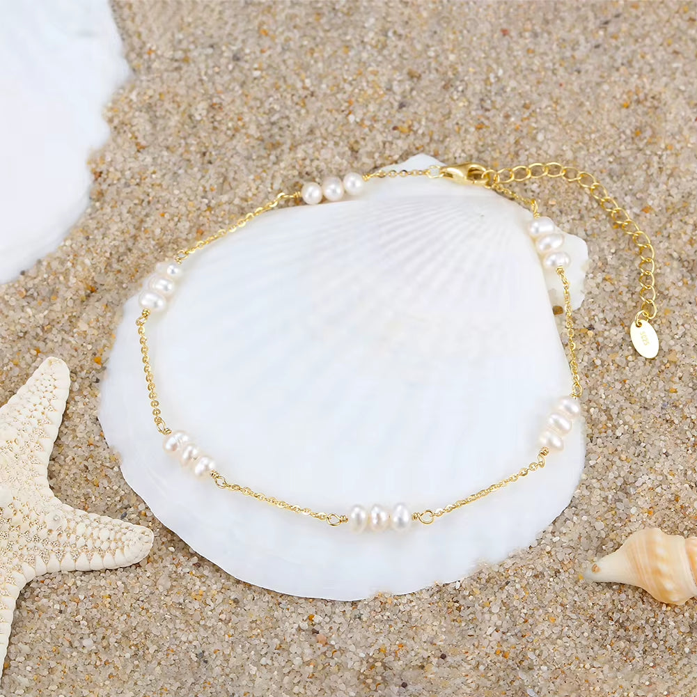 European and American 925 Sterling Silver Summer Beach Anklets for Women Gold Plated Jewelry