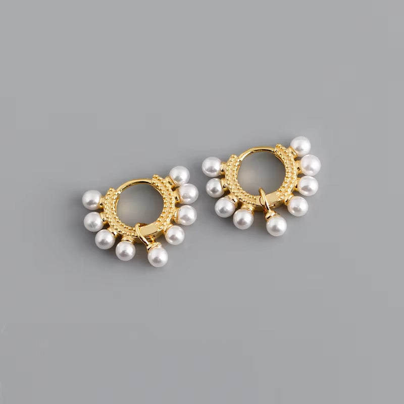 NEW 925 Sterling Silver Full round Pearl Dangling Earrings Hoop Earring for Women