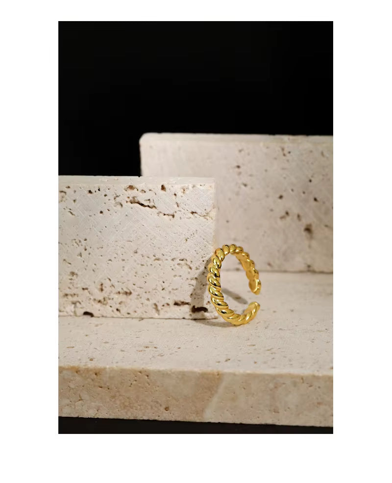 2024 INS Fashion 925 Sterling Silver Plain Interwoven Twist Cross Chic Punk Twist Shape Adjustable Ring for Women