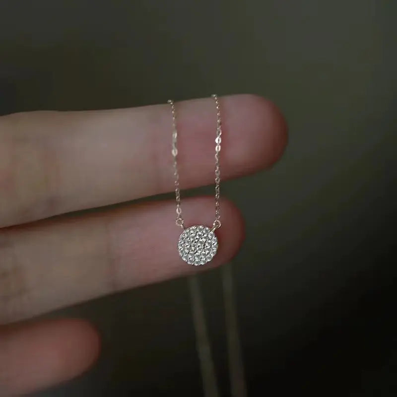 Gold Plated Sterling Silver Circle Zircon Pendant Necklace