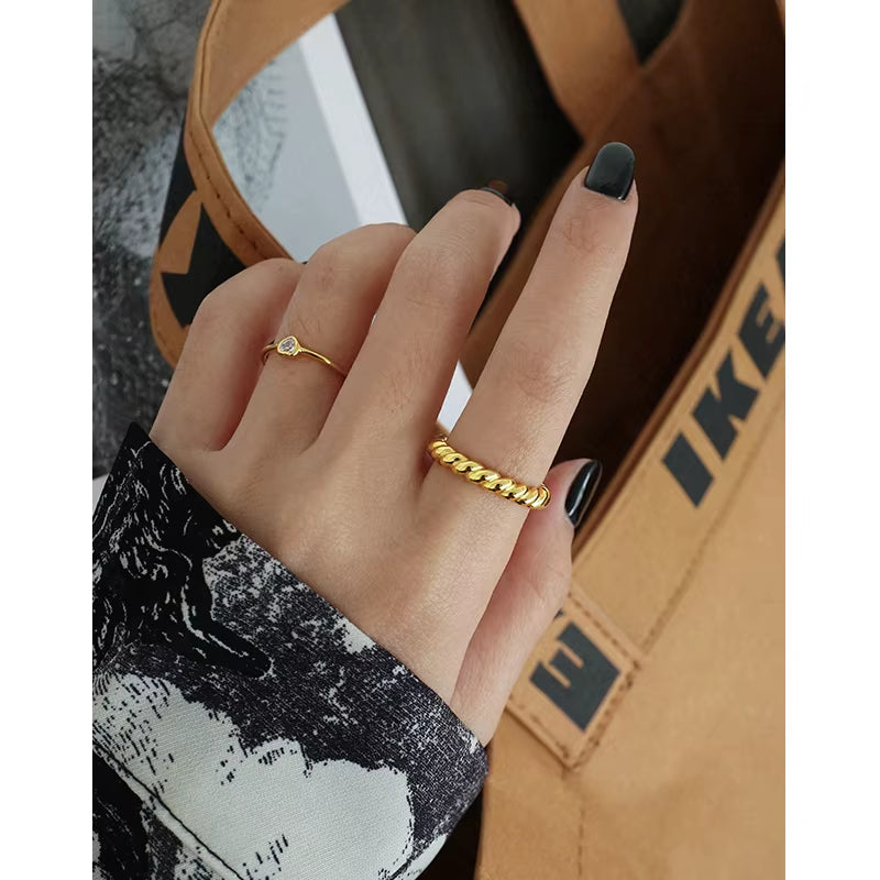 2024 INS Fashion 925 Sterling Silver Plain Interwoven Twist Cross Chic Punk Twist Shape Adjustable Ring for Women