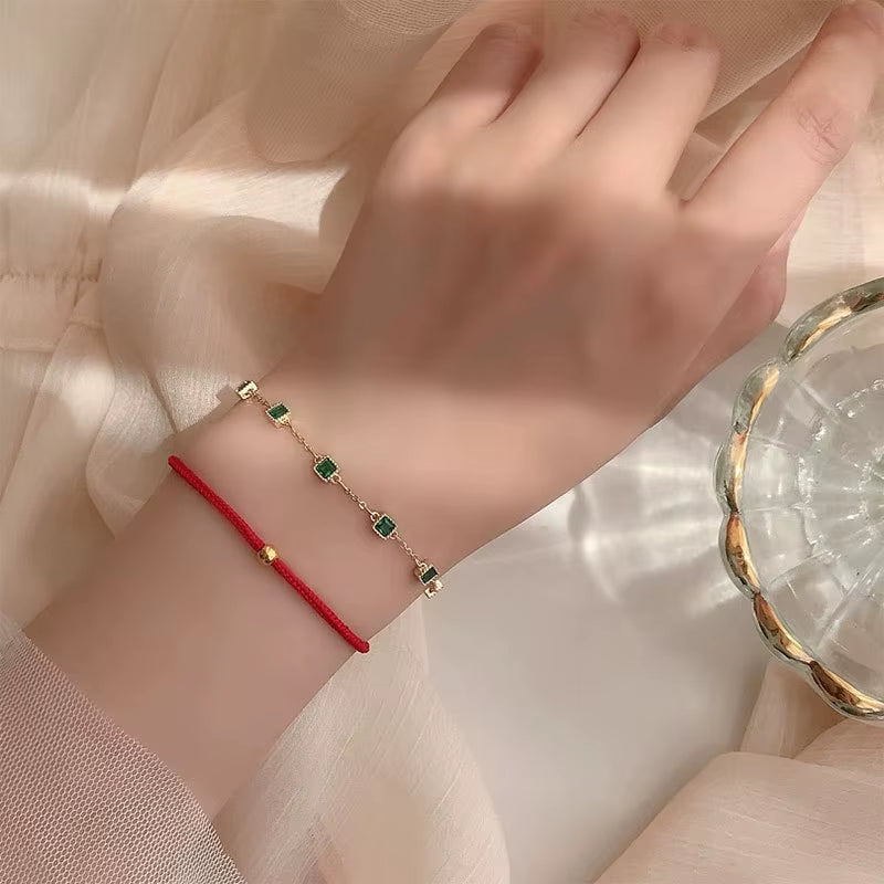 Fashion Fine Jewelry 925 Sterling Silver Green Square Heart Oval Shape Diamond Zircon Gold Plated Bracelets Women
