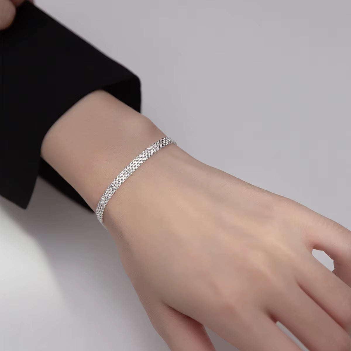 Fashion Minimalist Jewelry Bracelets 925 Sterling Silver Bracelet Wide Flat Weave Woven Plain Gold Plated Bracelets for Women