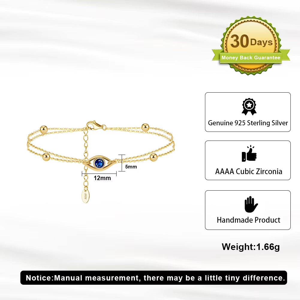 Fine Jewelry 925 Silver Bracelet Women 925 Sterling Silver Blue Eye Zircon Bracelet Two Layer Wearing Silver Bracelet Jewelry