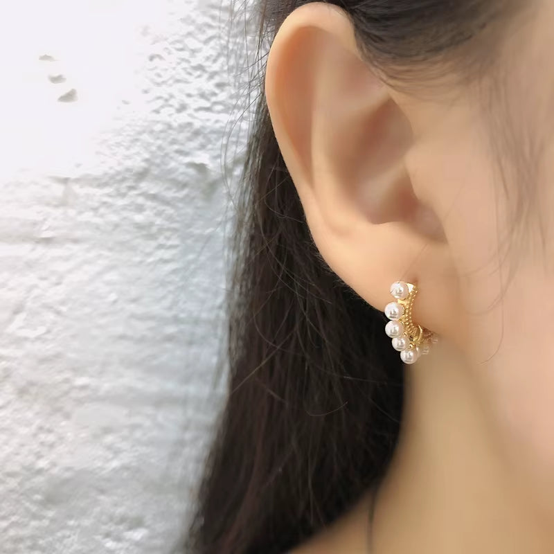 NEW 925 Sterling Silver Full round Pearl Dangling Earrings Hoop Earring for Women
