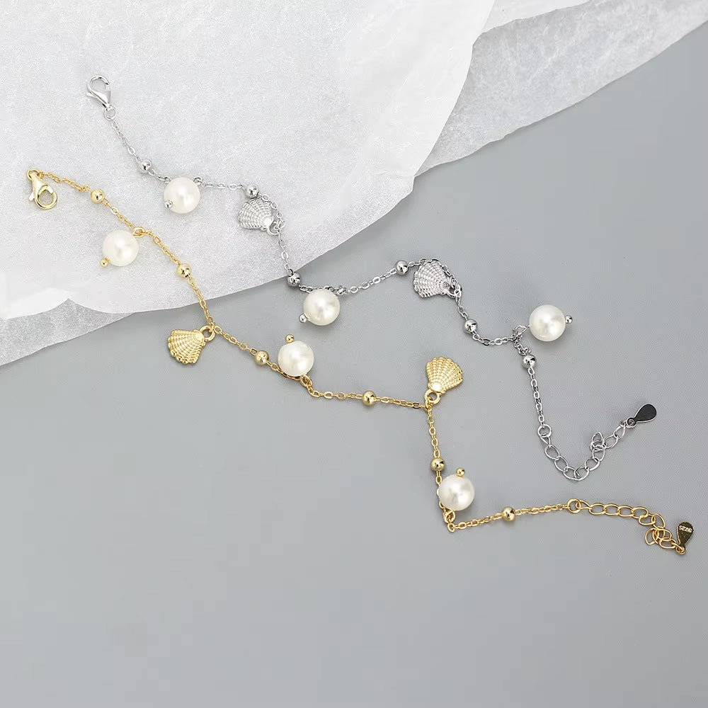 Dropshipping 925 Sterling Silver Pearl and Shell Bracelet Jewelry for Women