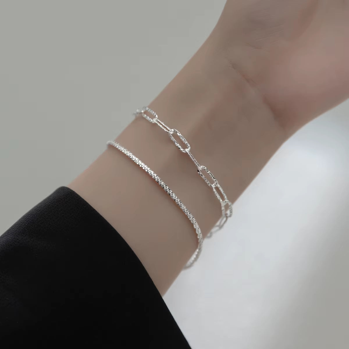 Fashion Minimalist Jewelry 925 Sterling Silver Paper Clip Chain Square Shape Gold Plated Bracelets for Women