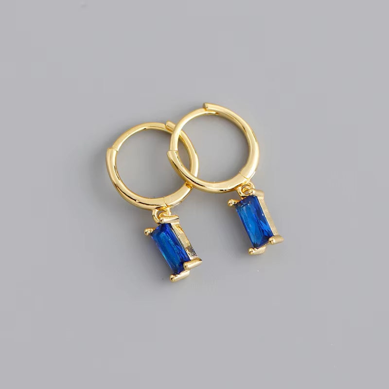 2024 Fashion 925 Sterling Silver Fashion Rectangular Blue White Red Turquoise Diamond Zirconia Hoop Earrings for Women