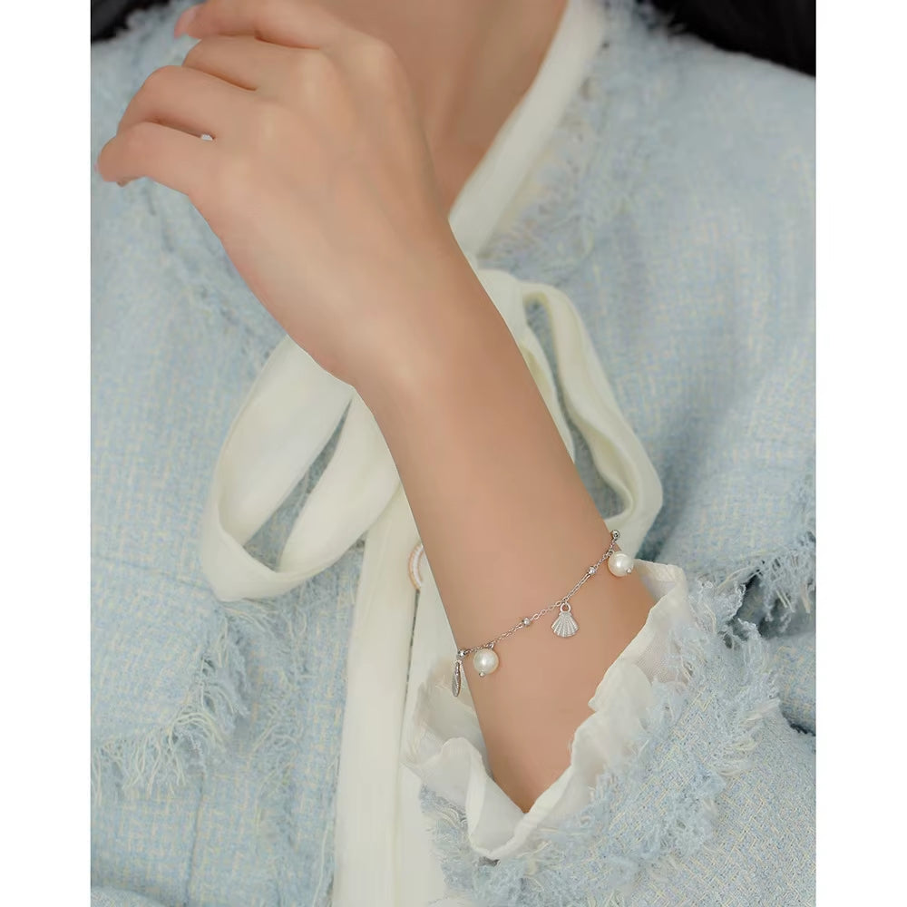 Dropshipping 925 Sterling Silver Pearl and Shell Bracelet Jewelry for Women
