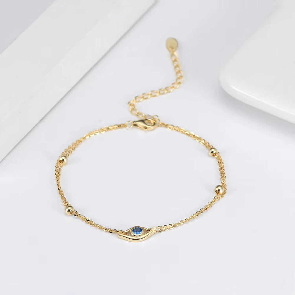 Fine Jewelry 925 Silver Bracelet Women 925 Sterling Silver Blue Eye Zircon Bracelet Two Layer Wearing Silver Bracelet Jewelry