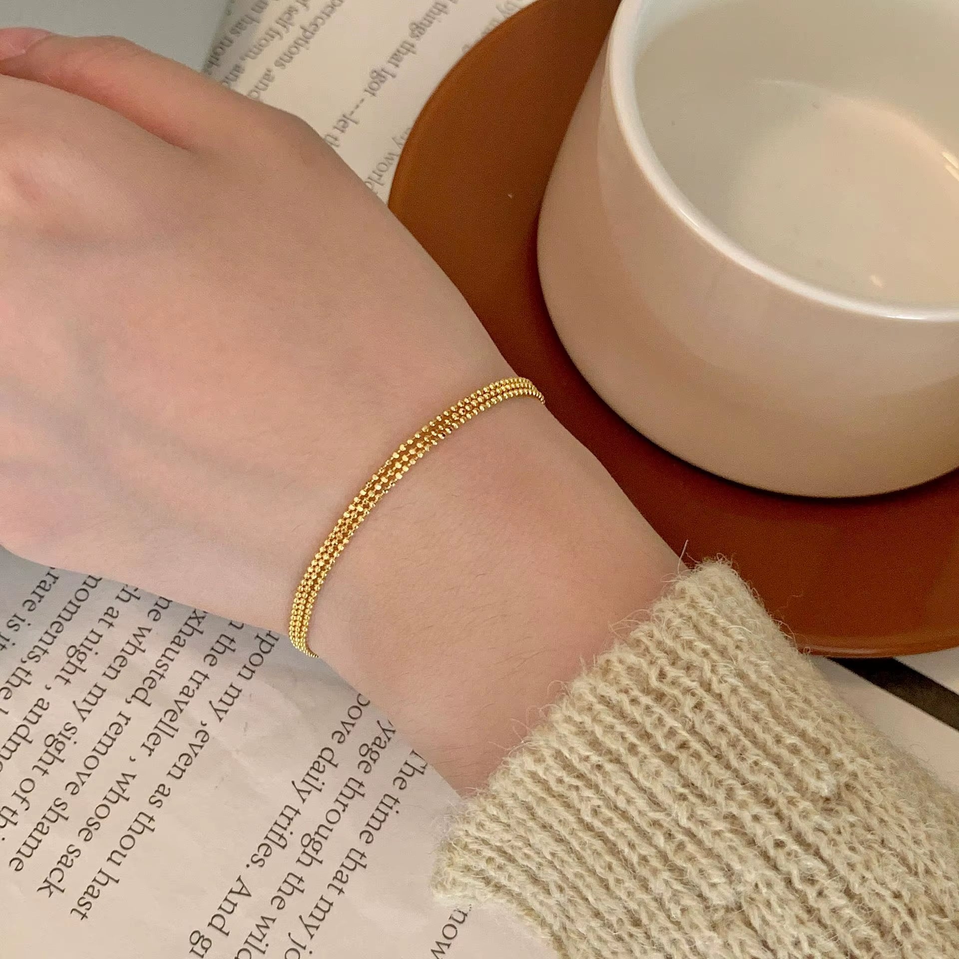 Wholesale 925 Silver Chain Bracelet Jewelry Sparkling Layered Wear Sterling Silver Simple Beads Three Layer Bracelet Women